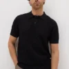 Black Textured Pointelle Polo Shirt