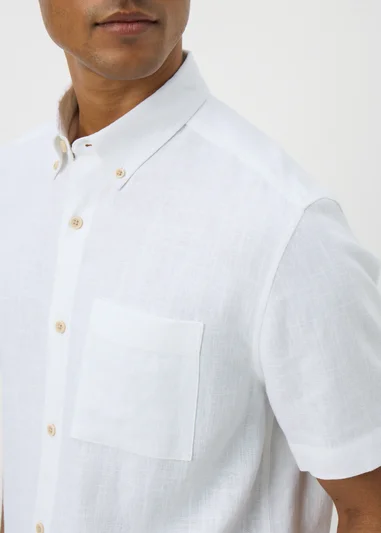 White Linen Blend Short Sleeve Shirt