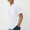 White Linen Blend Short Sleeve Shirt