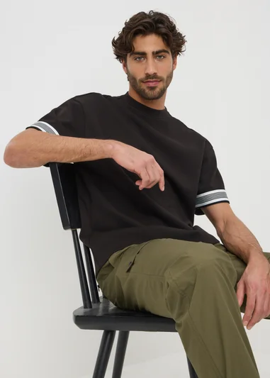 Black Smart Stripe Arm Co Ord T-Shirt